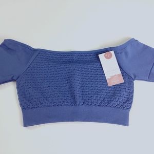 Cacique Bralette Crop Blue Size 0/2 Waffle Knit NWT